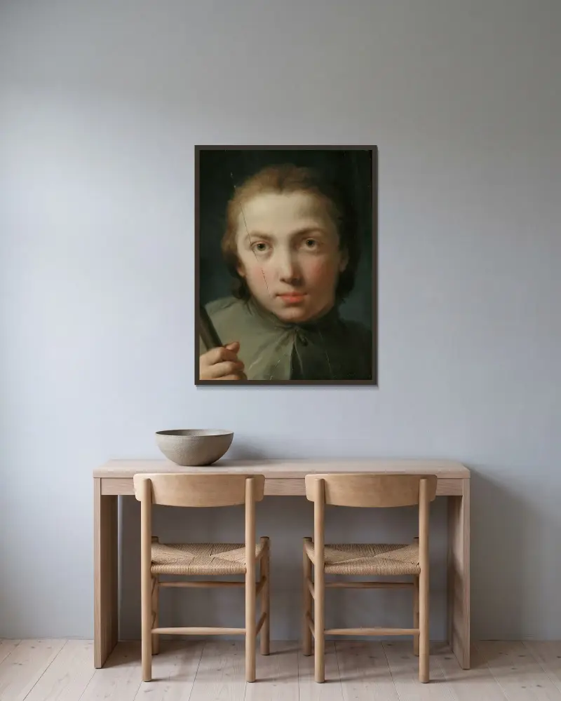 Knabenkopf von Gaetano Gandolfi gerahmt an einer Wand