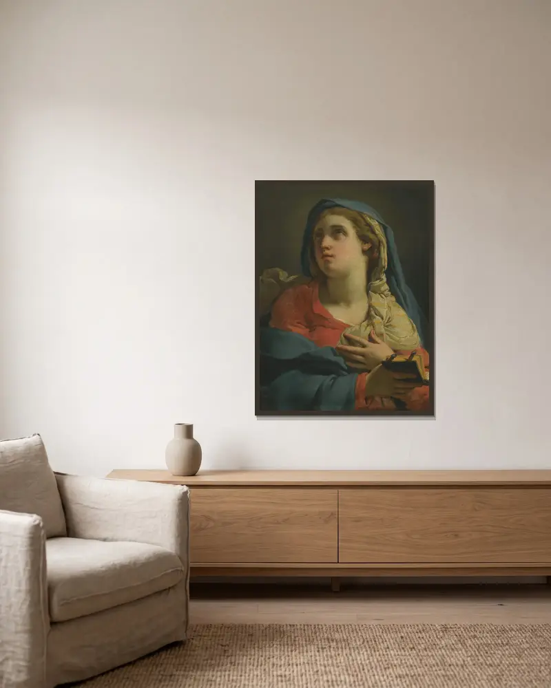 Madonna Annunciate av Gaetano Gandolfi inramad på en vägg
