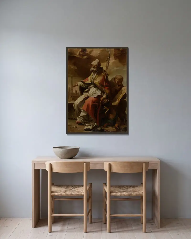 Sankt Petronius av Bologna och Bernardinus av Siena av Gaetano Gandolfi inramad på en vägg