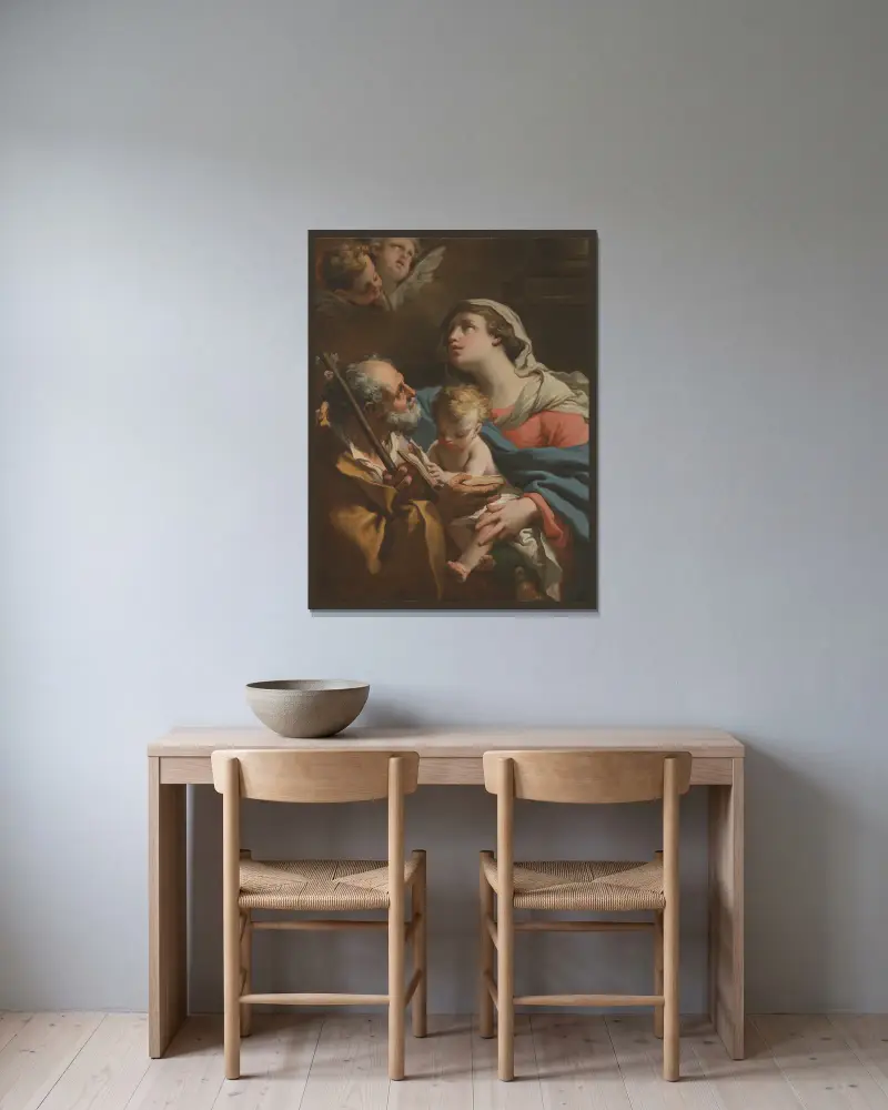Den heliga familjen, 1776 av Gaetano Gandolfi inramad på en vägg