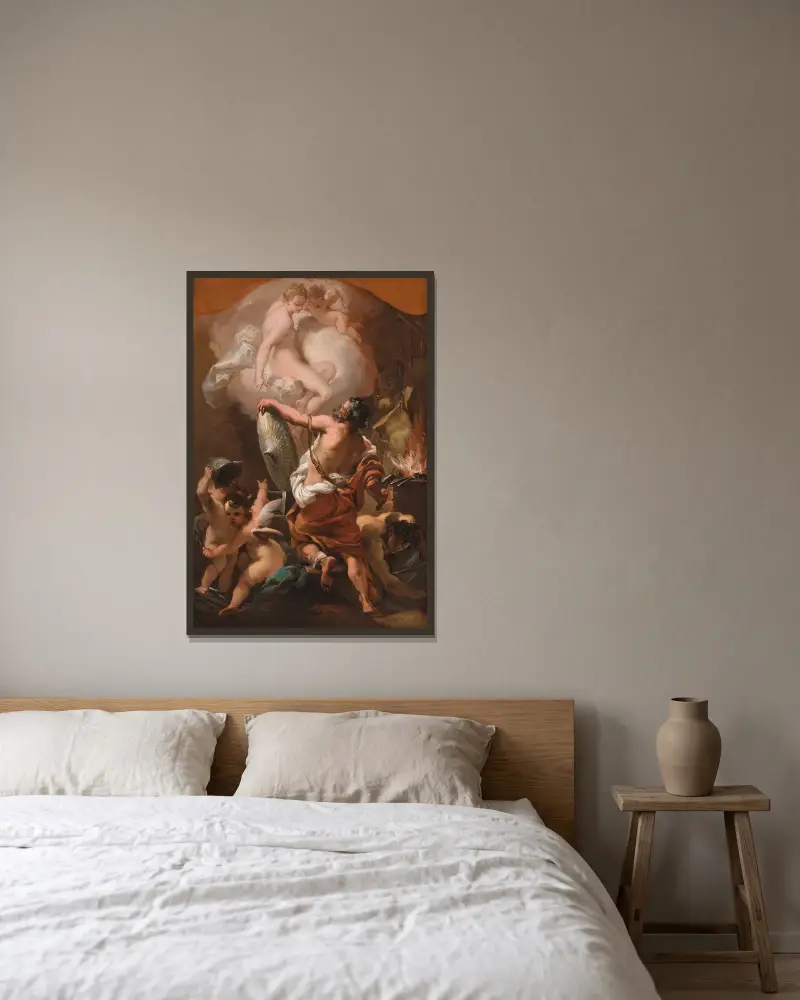 Venus beställer rustning åt Aeneas i Vulkans smedja, 1775 av Gaetano Gandolfi inramad på en vägg