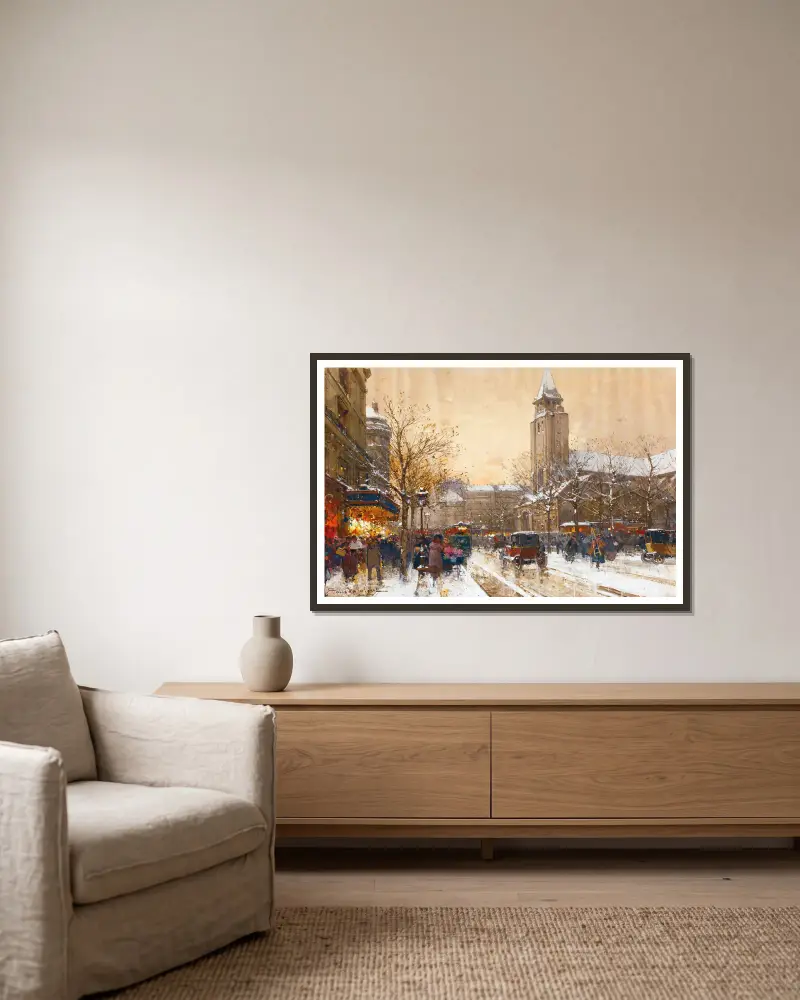 Boulevard Saint-Germain, Paris av Eugène Galien-Laloue inramad på en vägg