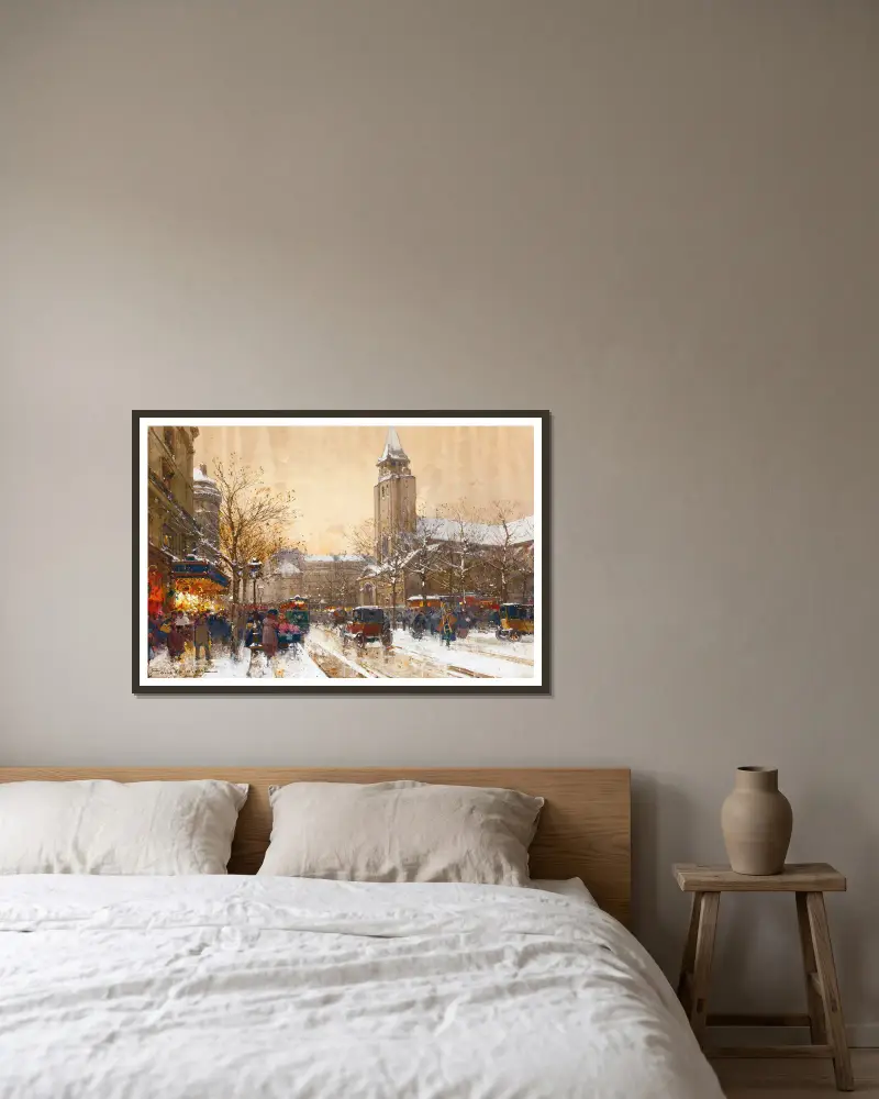 Boulevard Saint-Germain, Paris av Eugène Galien-Laloue inramad på en vägg