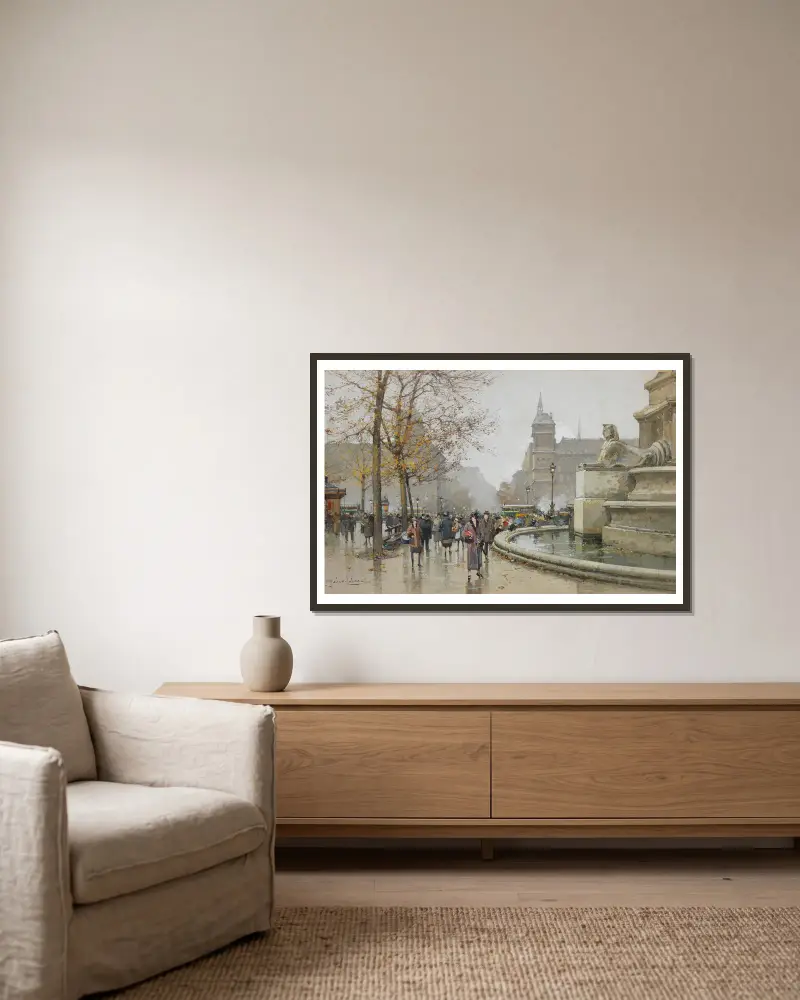 Der Palmbrunnen, place du Châtelet von Eugène Galien-Laloue gerahmt an einer Wand