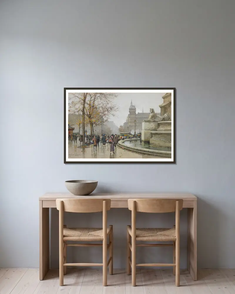 Der Palmbrunnen, place du Châtelet von Eugène Galien-Laloue gerahmt an einer Wand