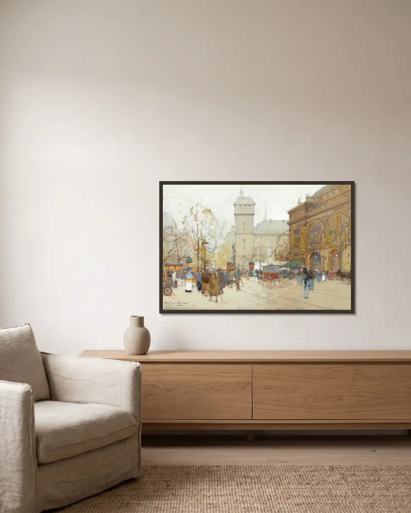 Place du Châtelet av Eugène Galien-Laloue inramad på en vägg