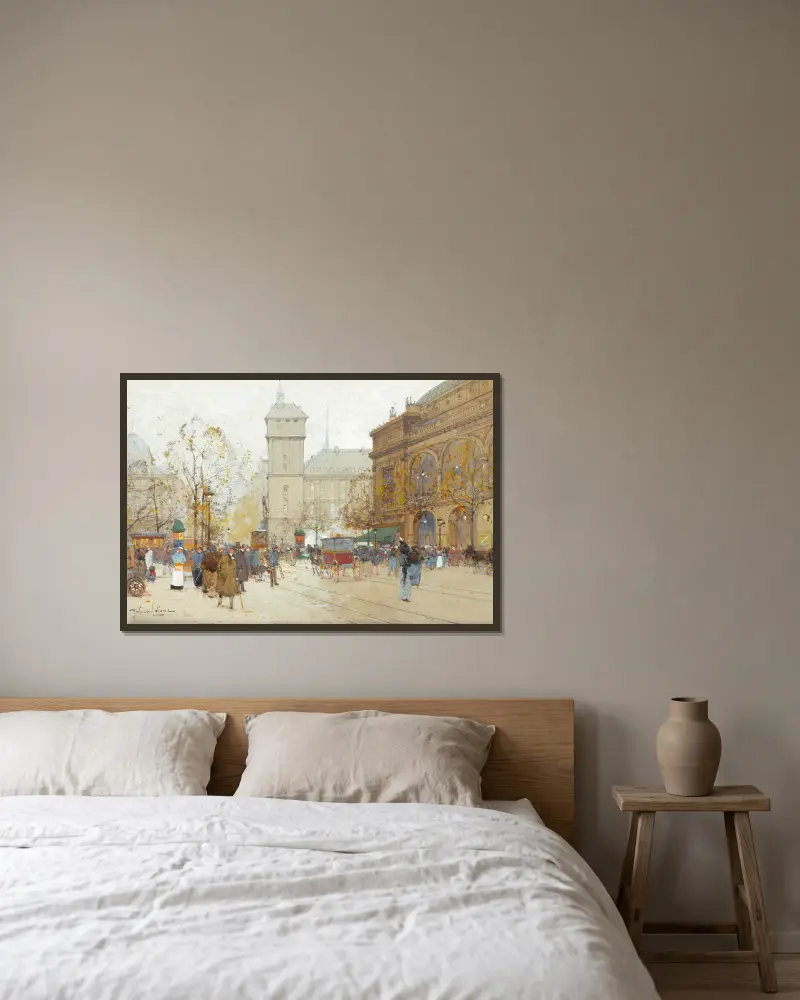 Place du Châtelet av Eugène Galien-Laloue inramad på en vägg