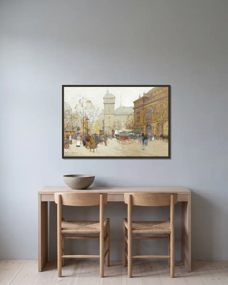 Place du Châtelet av Eugène Galien-Laloue inramad på en vägg