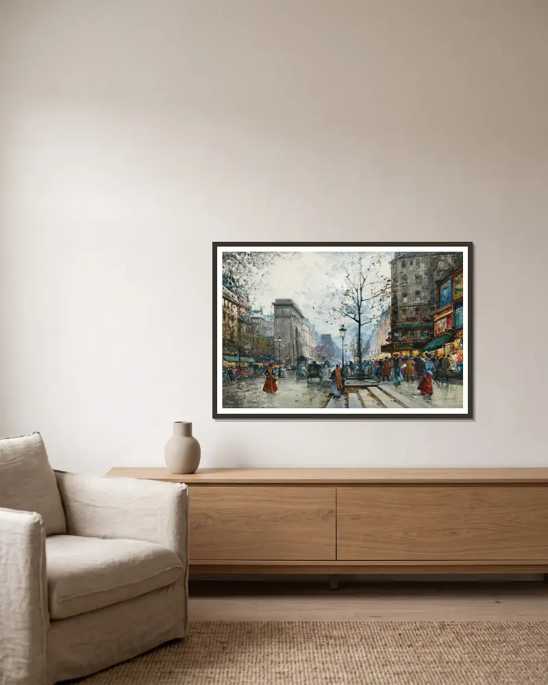 Paris, Porte Saint-Denis av Eugène Galien-Laloue inramad på en vägg