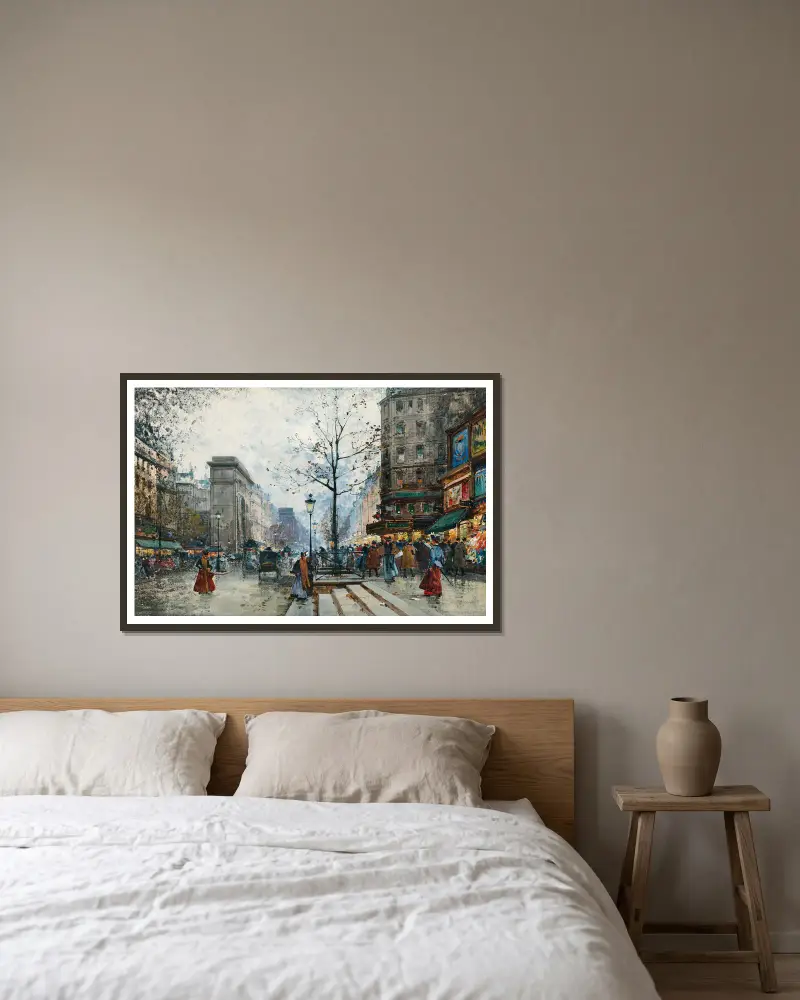 Paris, Porte Saint-Denis av Eugène Galien-Laloue inramad på en vägg