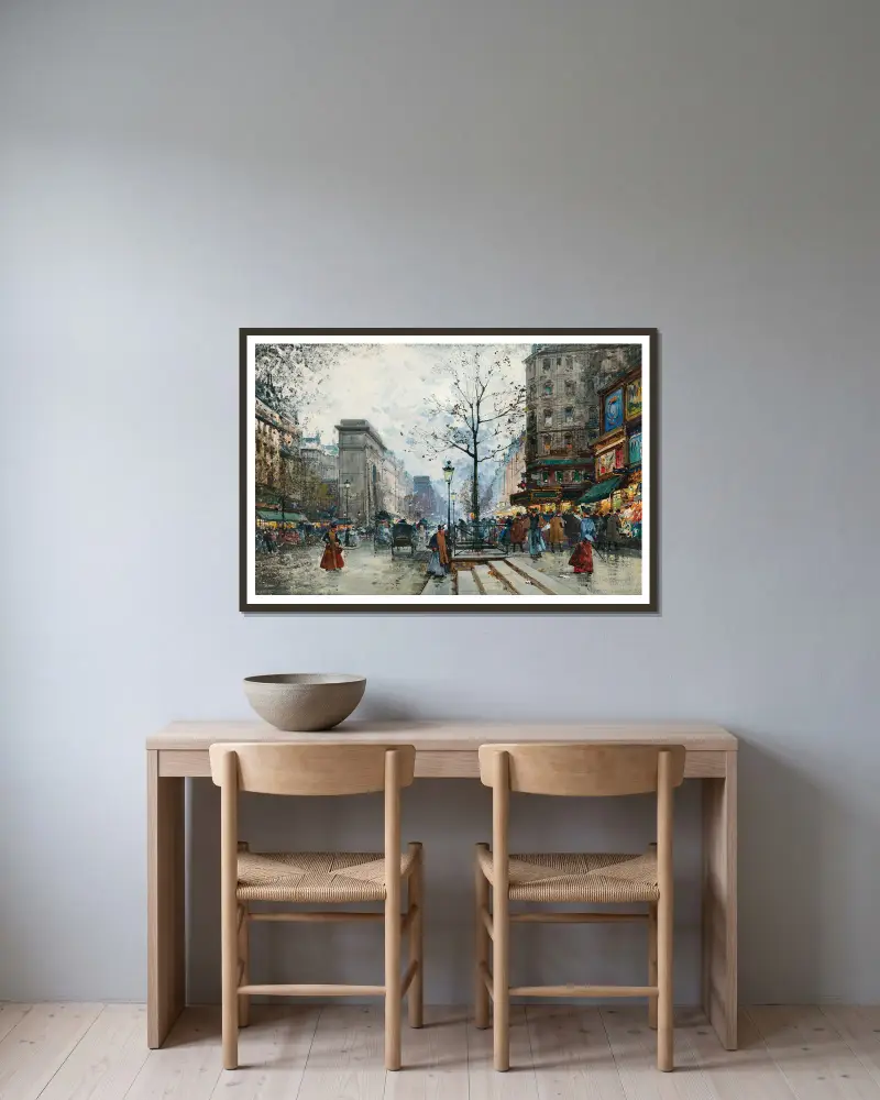 Paris, Porte Saint-Denis av Eugène Galien-Laloue inramad på en vägg