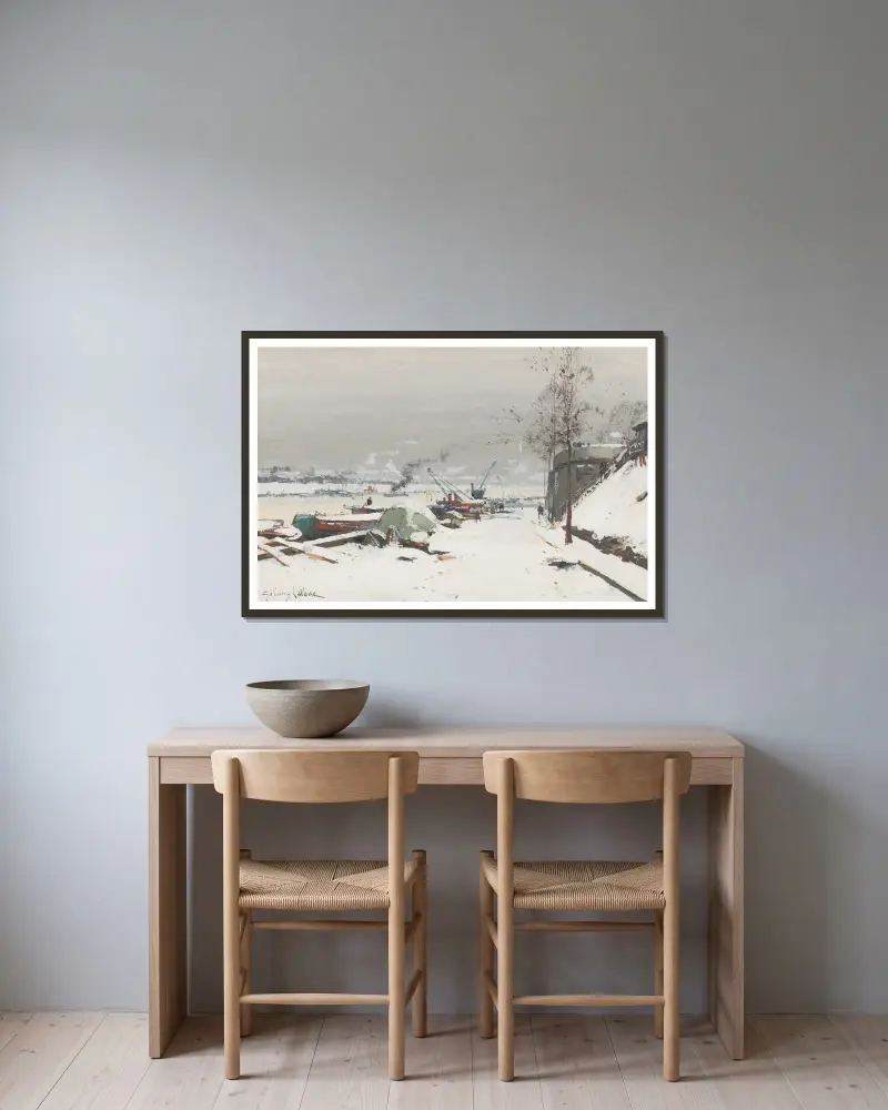 Nabrzeże Bercy w śniegu, Eugène Galien-Laloue w ramie na ścianie