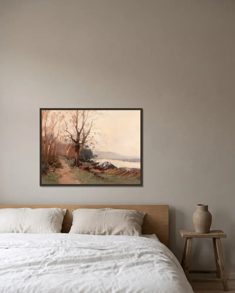 River Landscape av Eugène Galien-Laloue inramad på en vägg