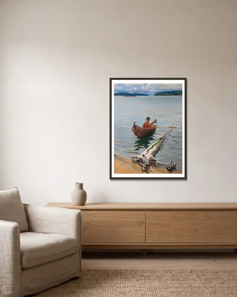 Rower on the lake av Akseli Gallen-Kallela inramad på en vägg