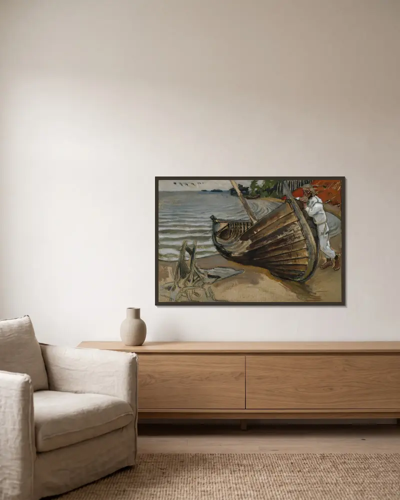 The Lamenting Boat av Akseli Gallen-Kallela inramad på en vägg