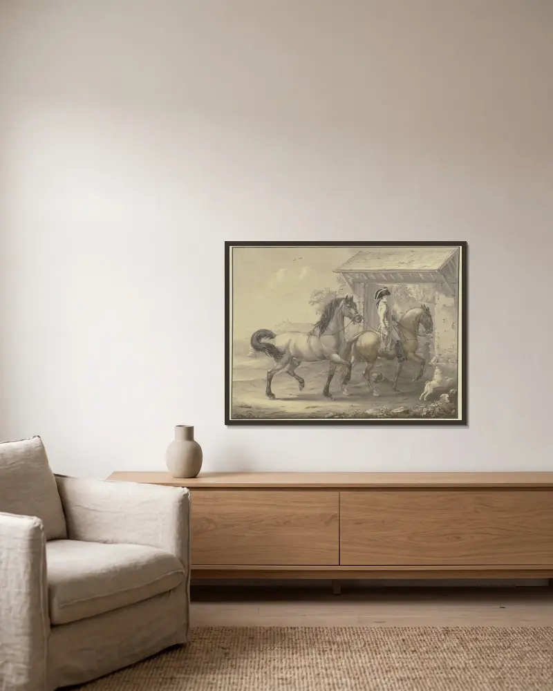 Deutsche Pferde aus Friesland und Holstein von Johann Georg Pforr gerahmt an einer Wand