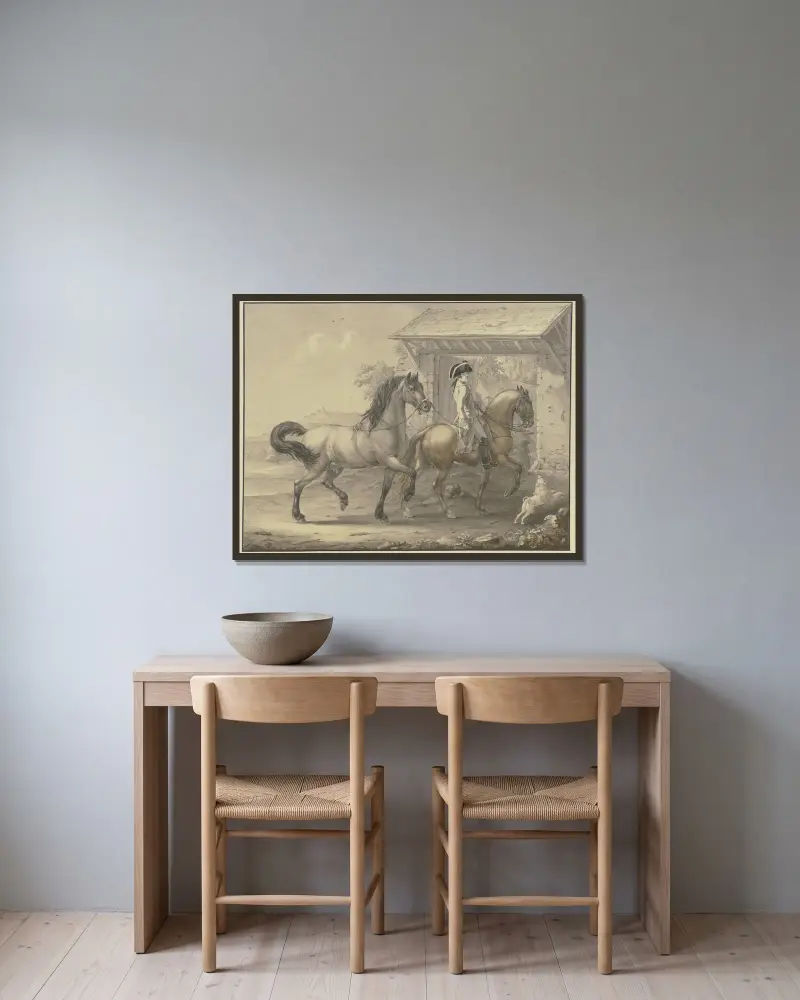 Deutsche Pferde aus Friesland und Holstein von Johann Georg Pforr gerahmt an einer Wand