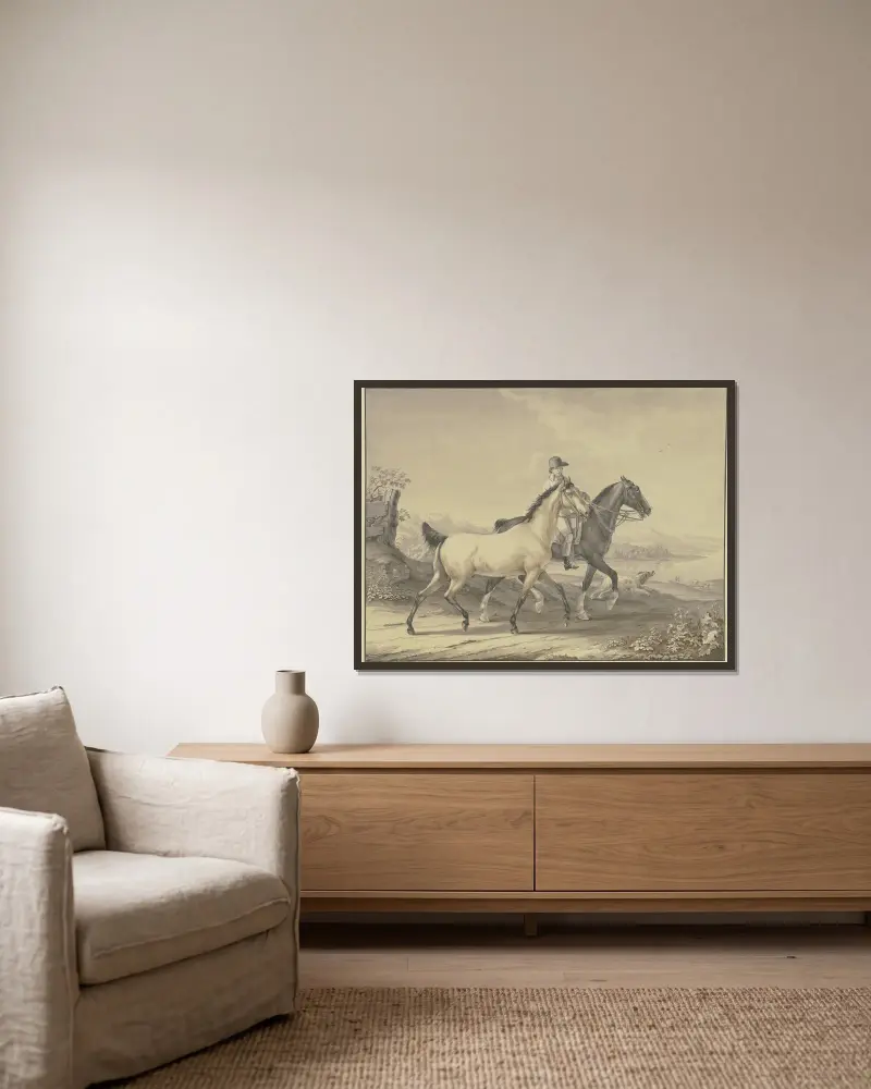 English horses av Johann Georg Pforr inramad på en vägg