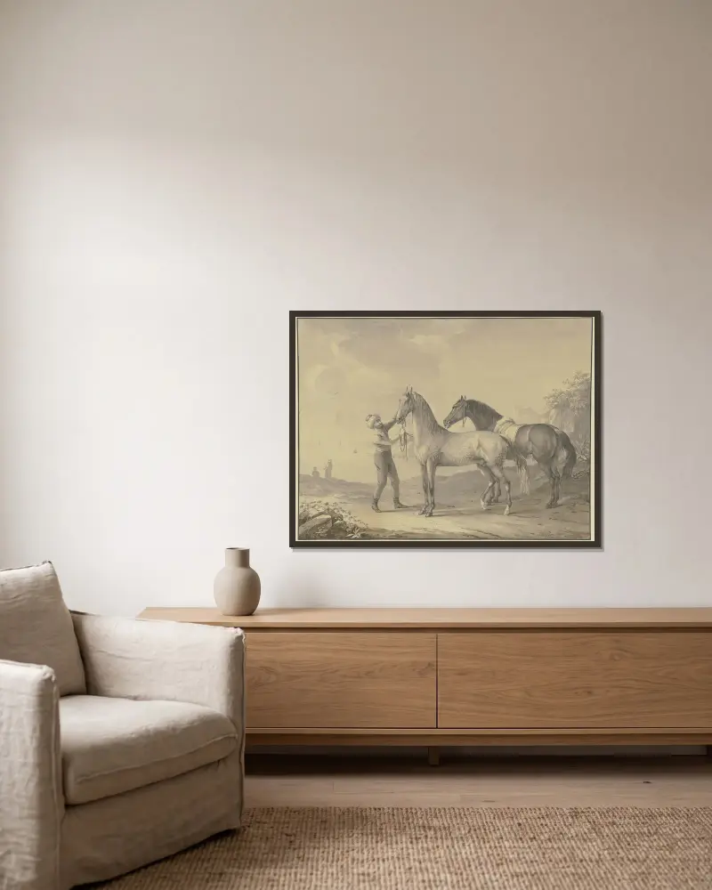 Horses from Tunis av Johann Georg Pforr inramad på en vägg