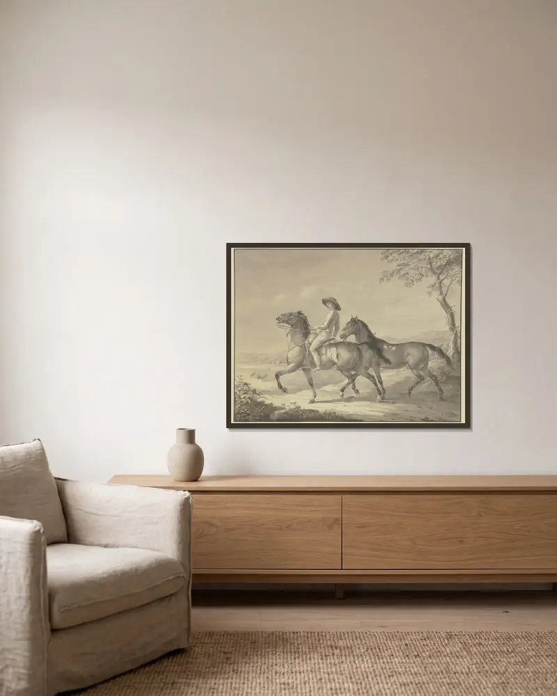 Hungarian horses av Johann Georg Pforr inramad på en vägg