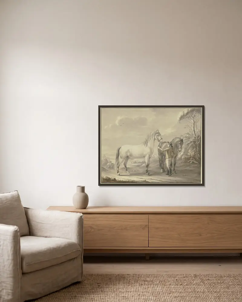 Neapolitan horses av Johann Georg Pforr inramad på en vägg