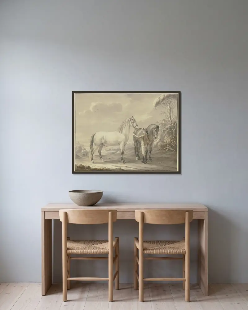 Neapolitan horses av Johann Georg Pforr inramad på en vägg