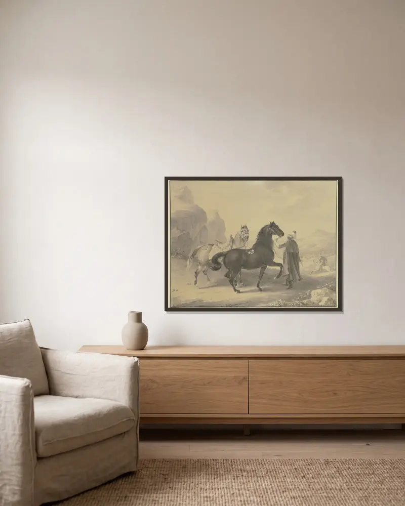 Turkish horses av Johann Georg Pforr inramad på en vägg