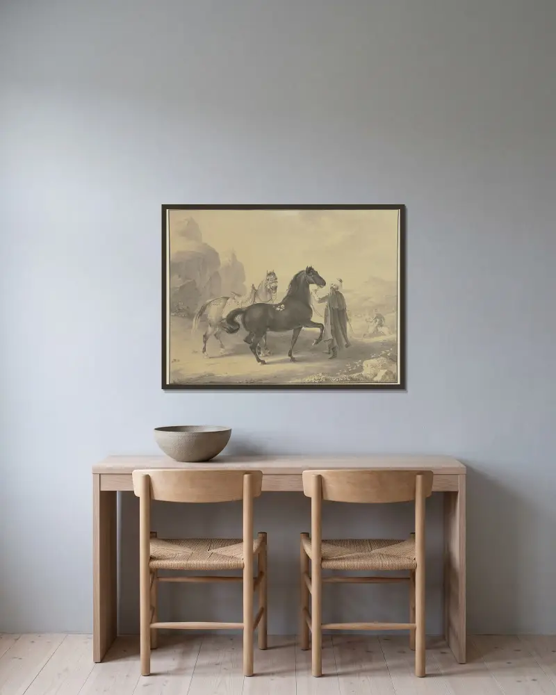 Turkish horses av Johann Georg Pforr inramad på en vägg