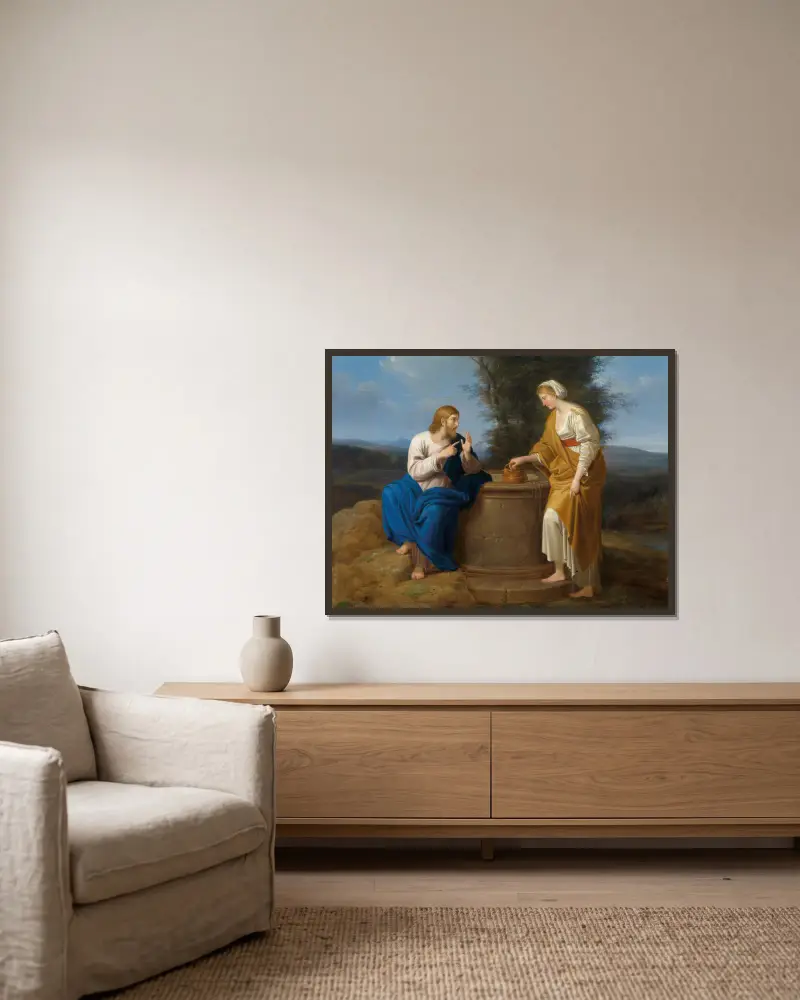 Christus und die Samariterin von Ferdinand Georg Waldmüller gerahmt an einer Wand