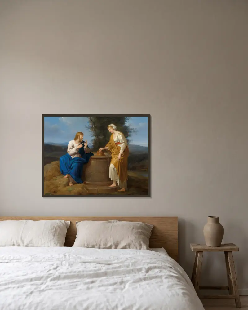 Christus und die Samariterin von Ferdinand Georg Waldmüller gerahmt an einer Wand