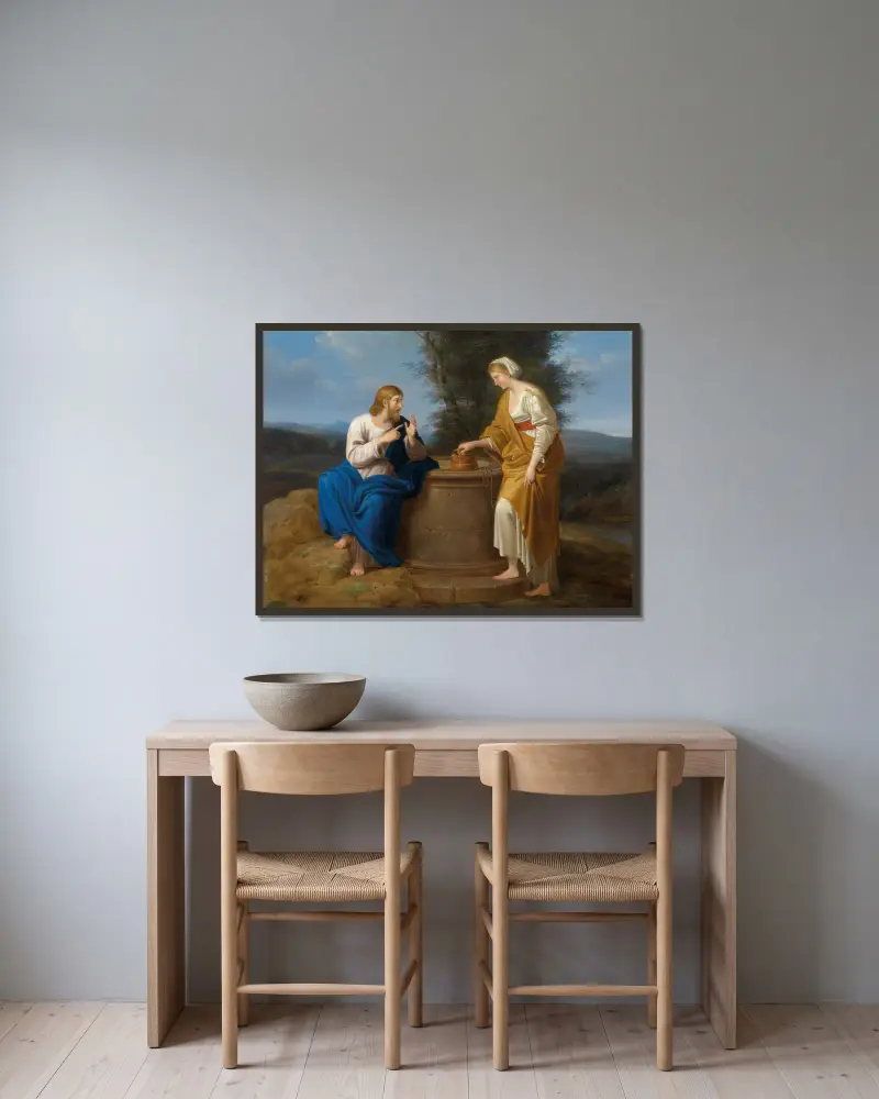 Christus und die Samariterin von Ferdinand Georg Waldmüller gerahmt an einer Wand