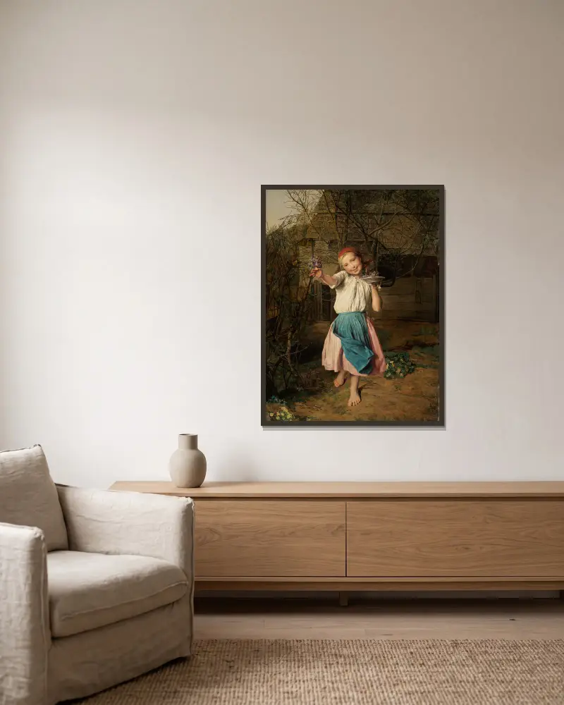 Das Veilchenmädchen von Ferdinand Georg Waldmüller gerahmt an einer Wand