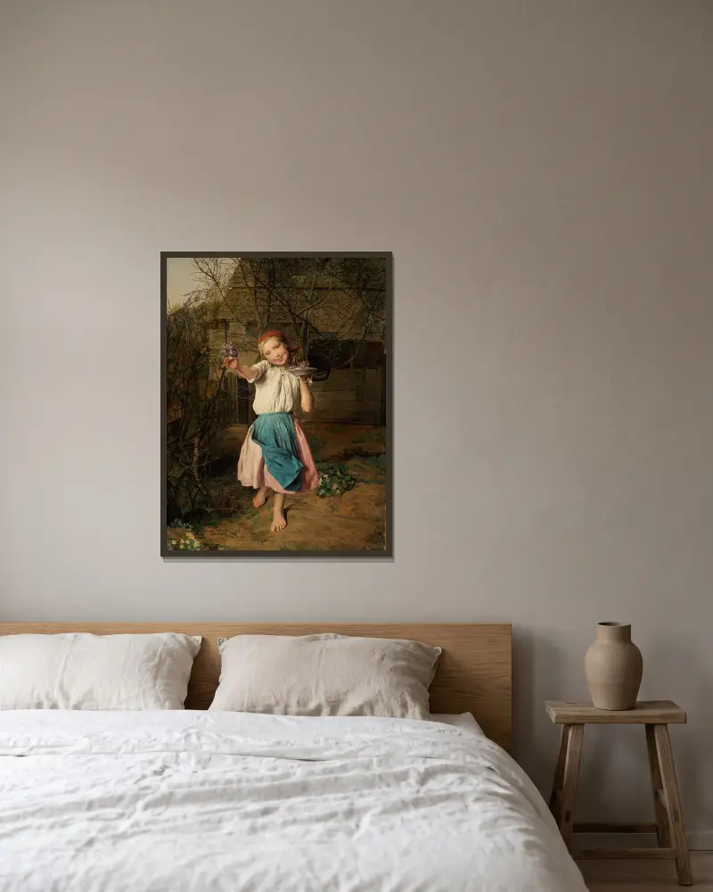 Das Veilchenmädchen von Ferdinand Georg Waldmüller gerahmt an einer Wand