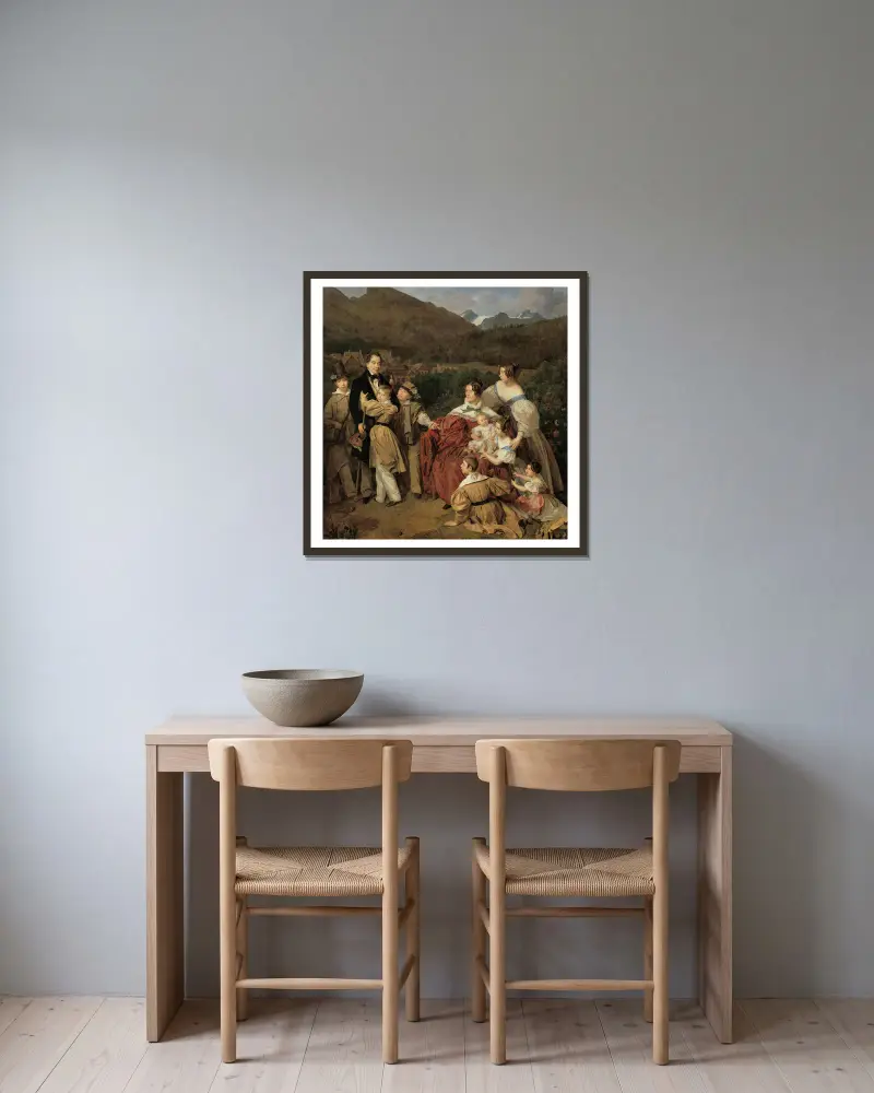 Notarien Dr. Josef August Eltz med sin maka Caroline, född Schaumburg, och de åtta barnen i Ischl av Ferdinand Georg Waldmüller inramad på en vägg