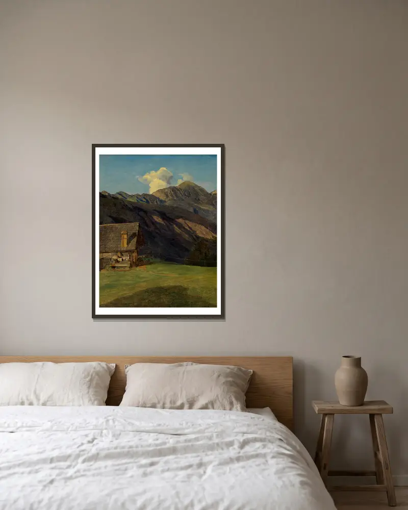 Alphyddan på Hoisenrad vid Ischl av Ferdinand Georg Waldmüller inramad på en vägg