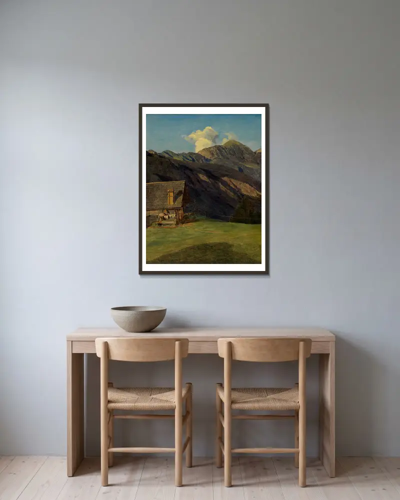 Alphyddan på Hoisenrad vid Ischl av Ferdinand Georg Waldmüller inramad på en vägg