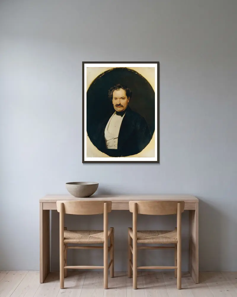 Herre i svart rock med vit väst av Ferdinand Georg Waldmüller inramad på en vägg