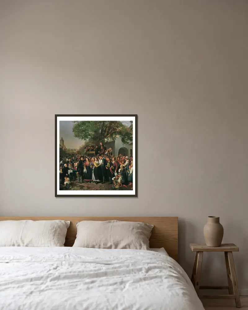 Niederösterreichische Bauernhochzeit von Ferdinand Georg Waldmüller gerahmt an einer Wand