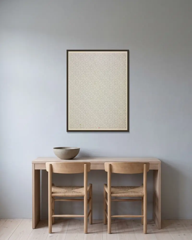 Försättspapper för Eugène Verneau, plansch 19 av George Auriol inramad på en vägg