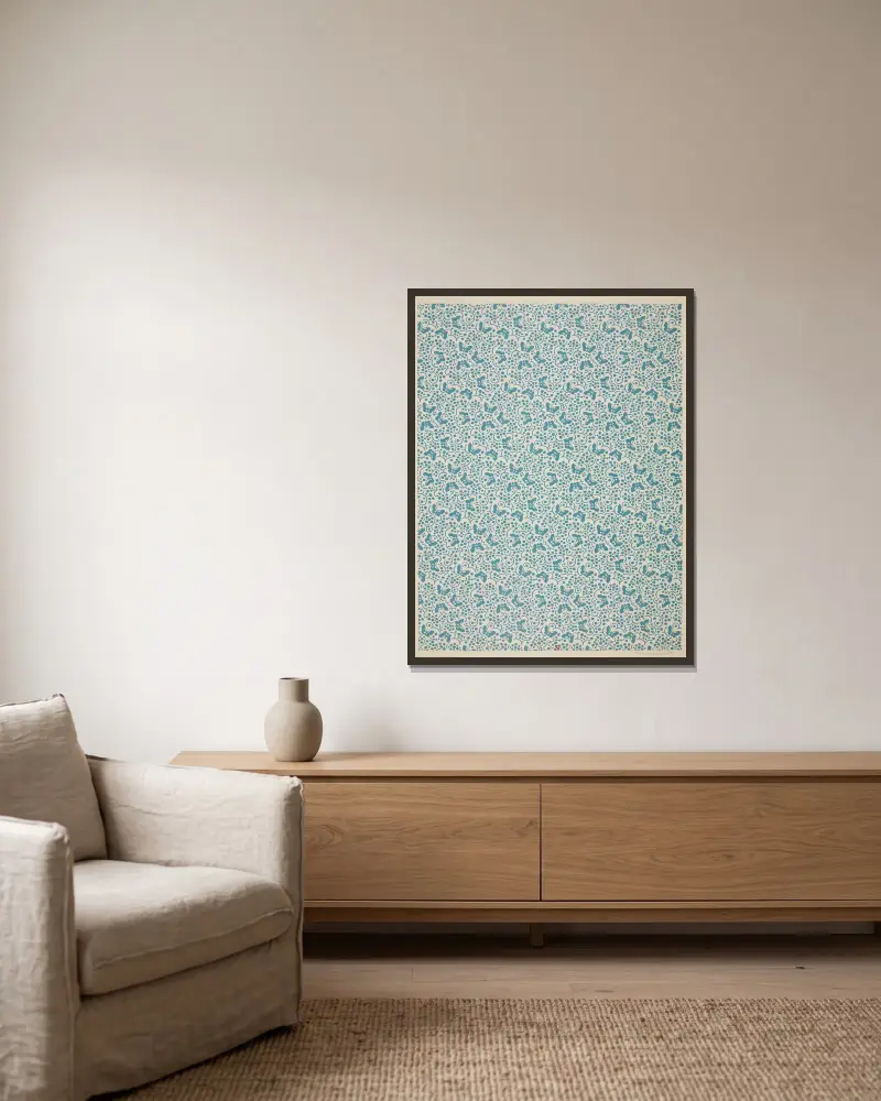 Vorsatzpapiere für Eugène Verneau, Tafel 27 von George Auriol gerahmt an einer Wand