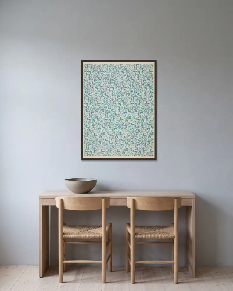 Vorsatzpapiere für Eugène Verneau, Tafel 27 von George Auriol gerahmt an einer Wand