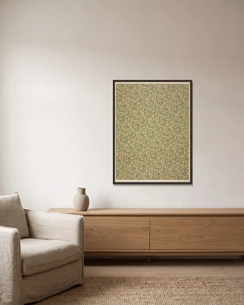 Vorsatzpapiere für Eugène Verneau, Tafel 36 von George Auriol gerahmt an einer Wand