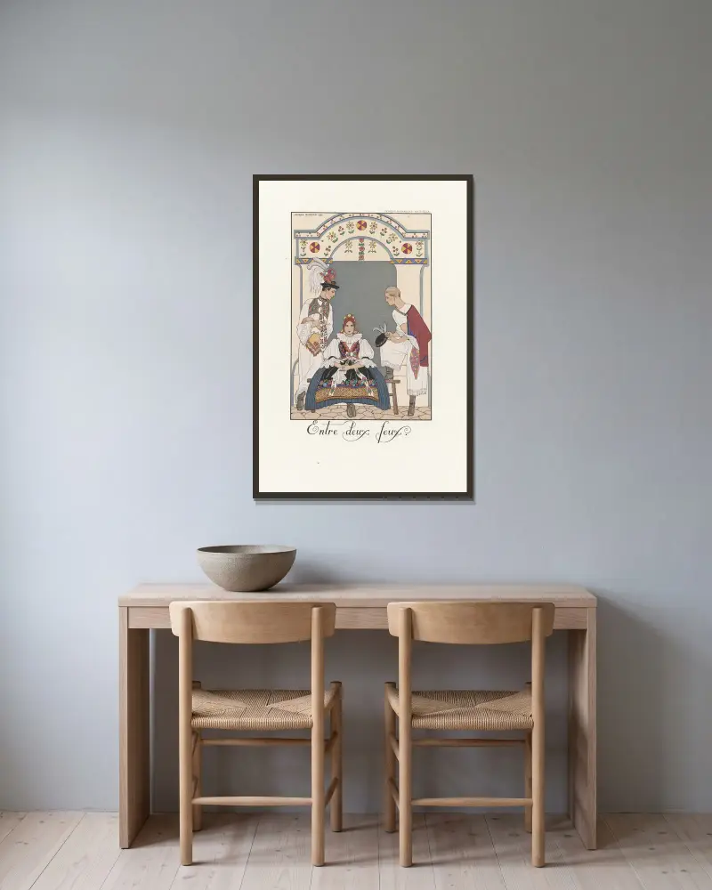 Entre deux feux av George Barbier inramad på en vägg