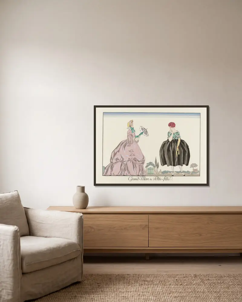 Mormor och barnbarn av George Barbier inramad på en vägg