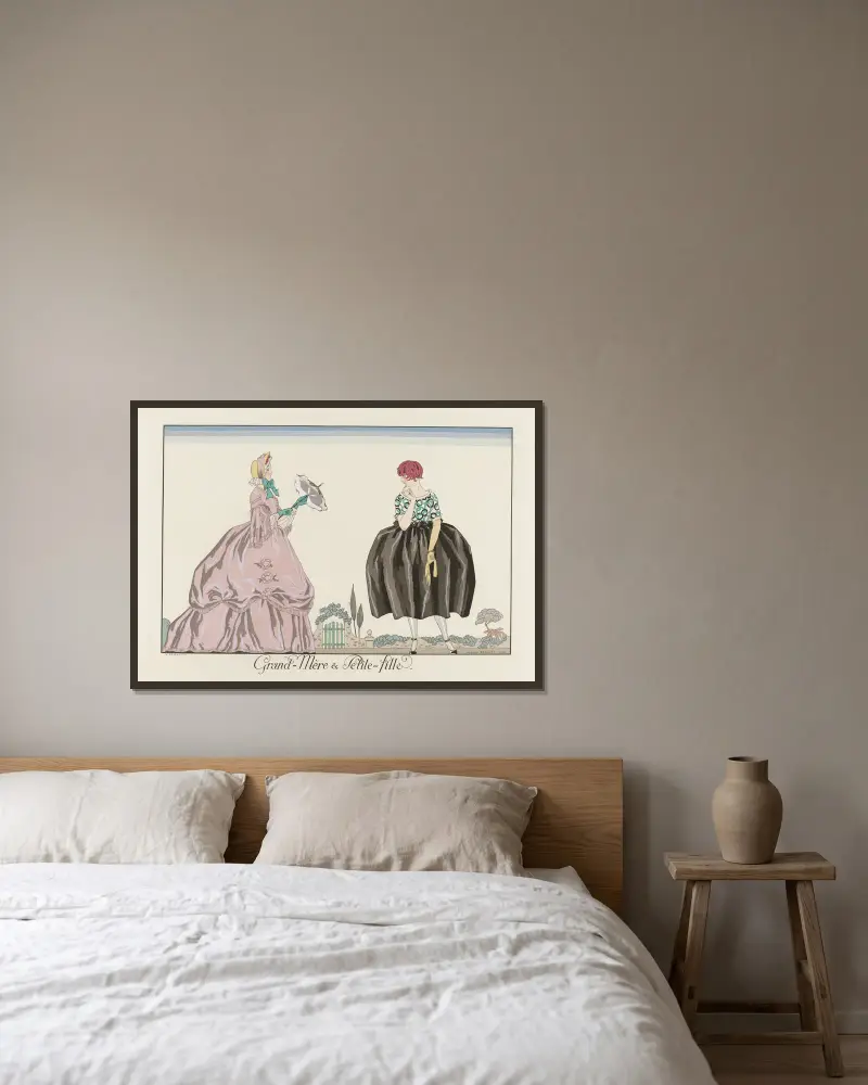 Mormor och barnbarn av George Barbier inramad på en vägg