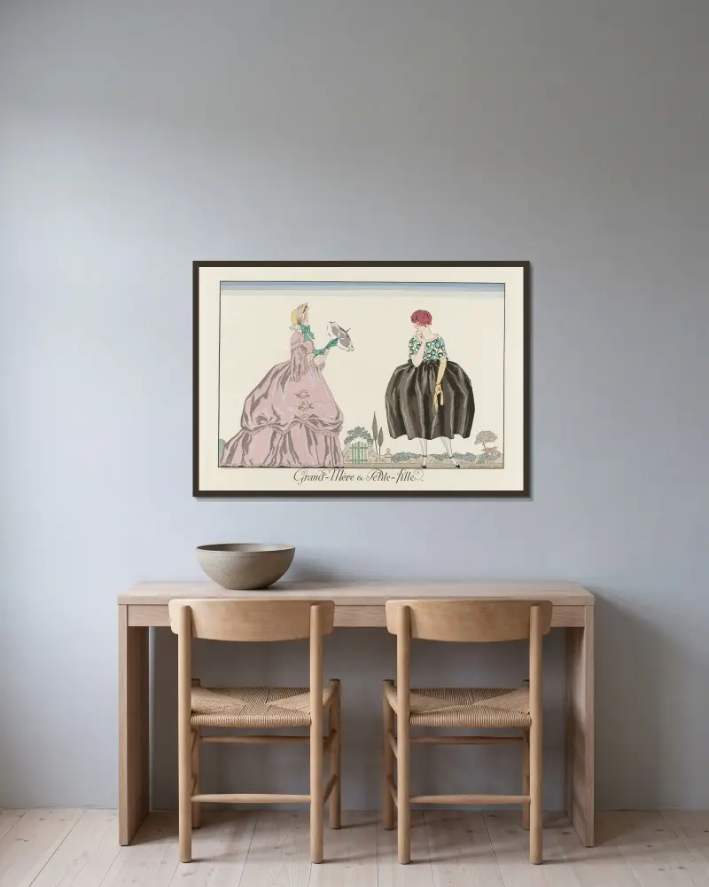 Mormor och barnbarn av George Barbier inramad på en vägg