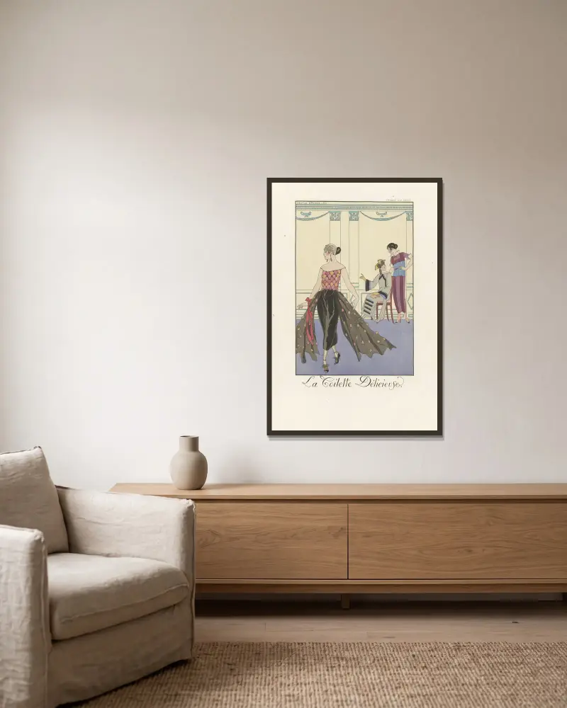 Den ljuvliga toaletten av George Barbier inramad på en vägg