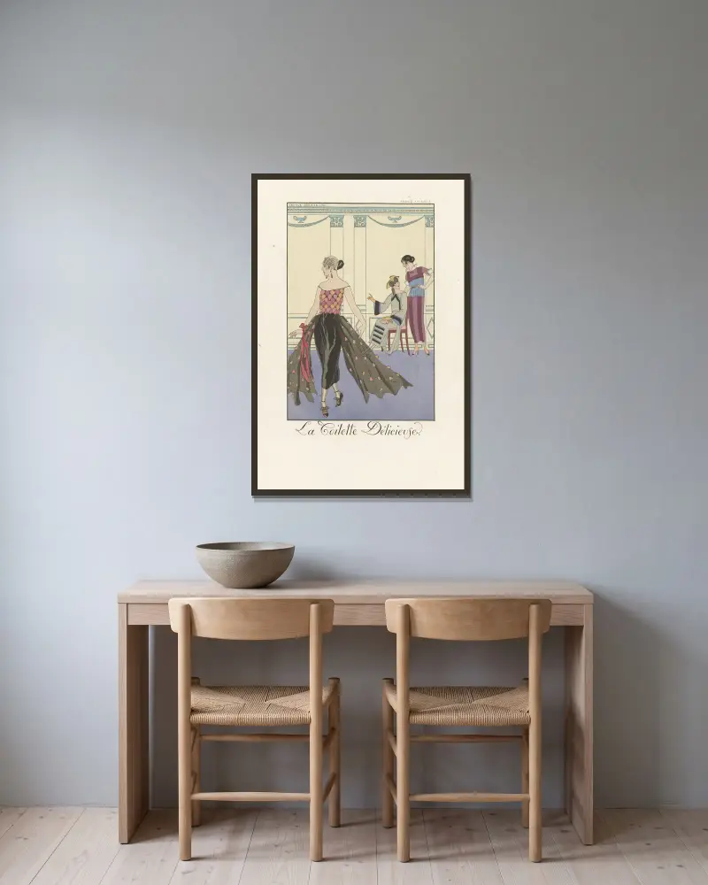 Den ljuvliga toaletten av George Barbier inramad på en vägg