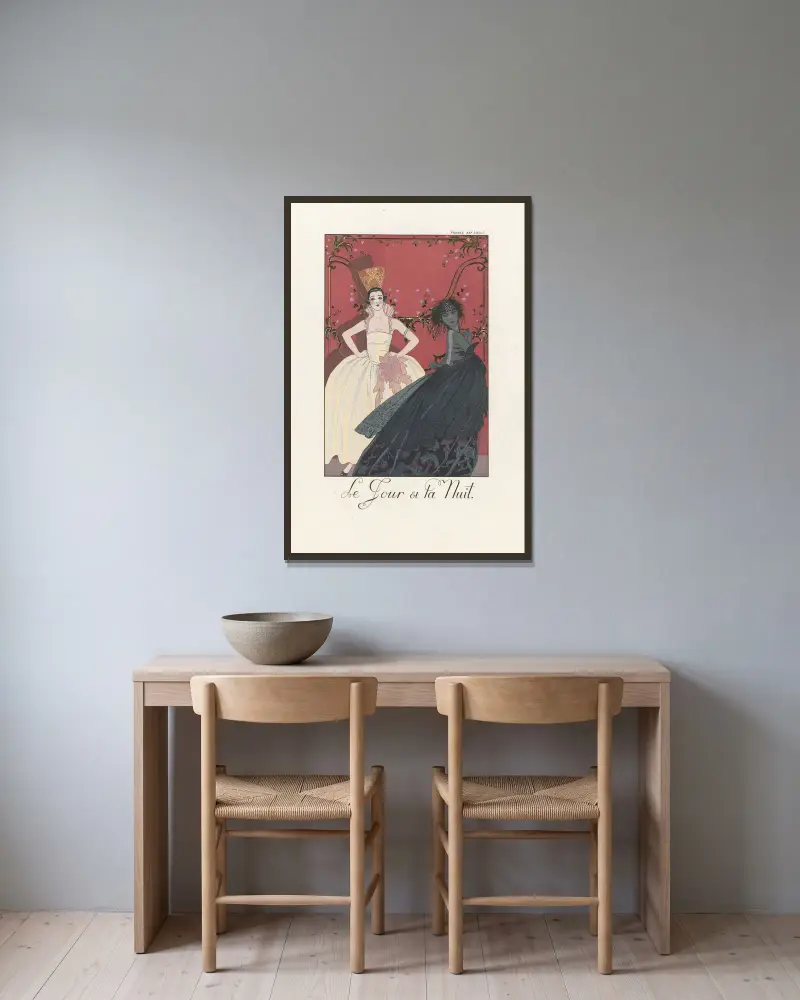 Le Jour et la Nuit av George Barbier inramad på en vägg