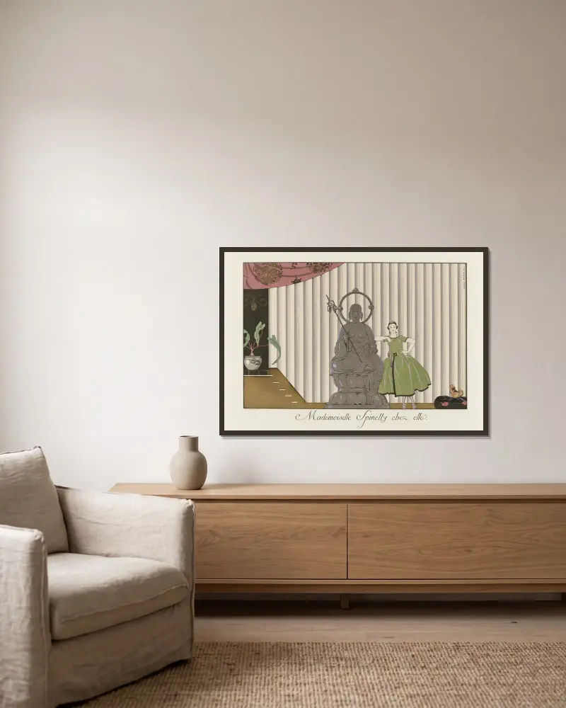 Mademoiselle Spinelly chez elle von George Barbier gerahmt an einer Wand
